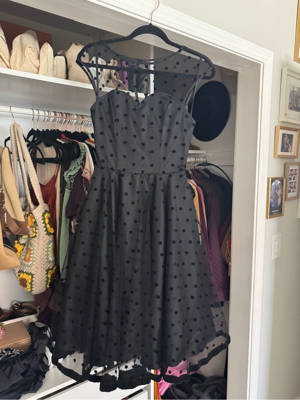 Collectif Black Polka Dot Mesh Midi Dress